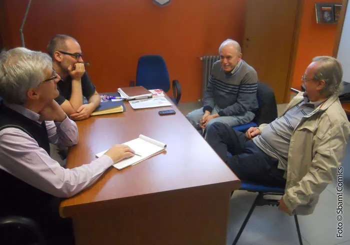 Sbam-redattori durante l'intervista con Alberico Motta e Sandro Dossi